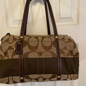 Womens Coach Medium Signature logo Brown Leather Handbags Bag